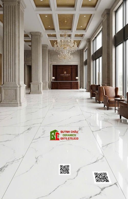 Gạch lát nền ấn độ 60x120 trắng vân xám sang trọng