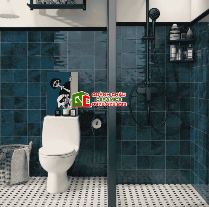 Gạch thẻ 15x15 bóng giả cổ màu xanh loang