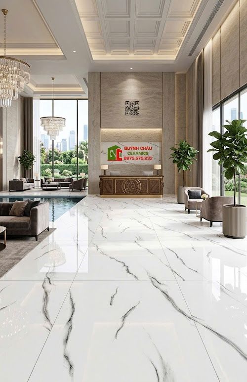 Gạch nhập khẩu 60x120 vân trắng khói bóng kính