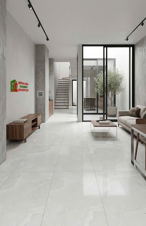 Gạch ấn độ 60x120 trắng kem vân mây bóng kính