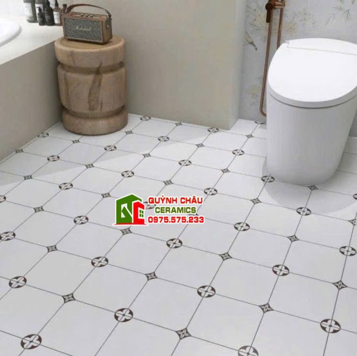 Gạch 20x20 bông hoạ tiết Louis Vuitton trắng kem