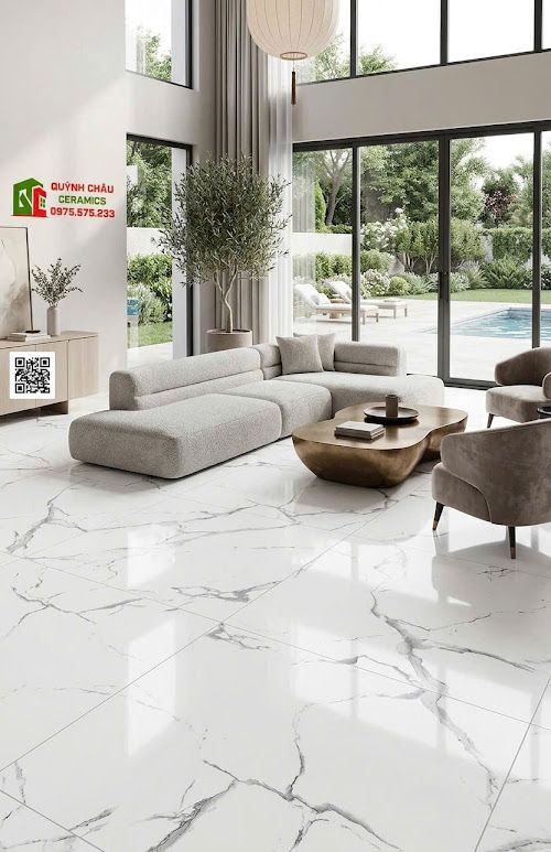 Gạch ấn độ 60x120 trắng vân đá Marble bóng kính