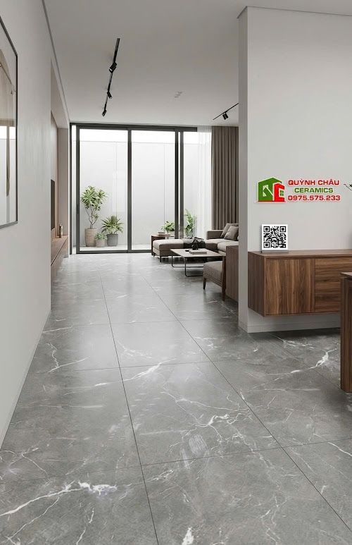 Gạch khổ lớn ấn độ 60x120 vân đá Marble xám bóng kính