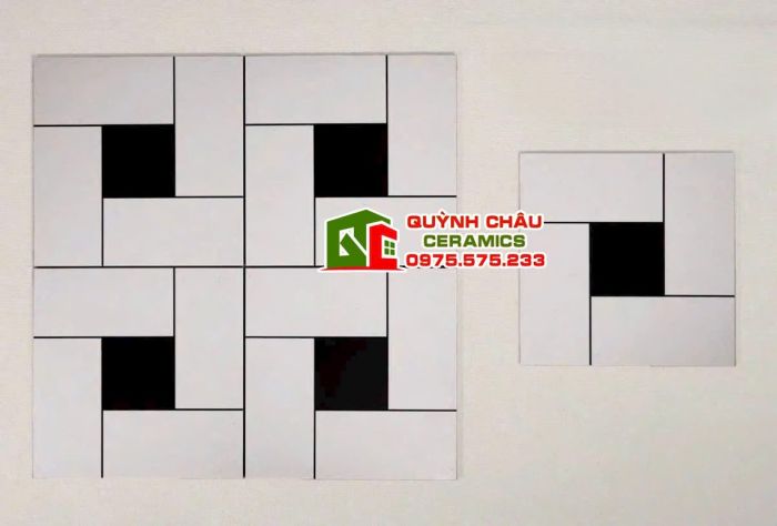 Gạch bông hoa văn vuông trắng đen hình thẻ 30x30 cm