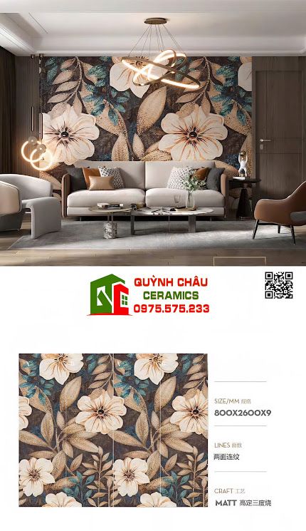 Gạch 80x260 tranh giả mosaic ốp phòng khách đẹp