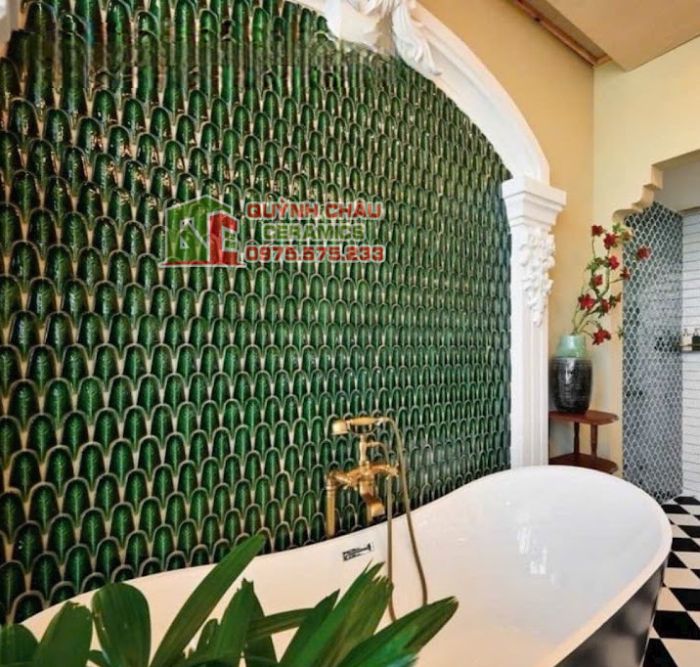 Gạch mosaic lông vũ màu xanh đẹp