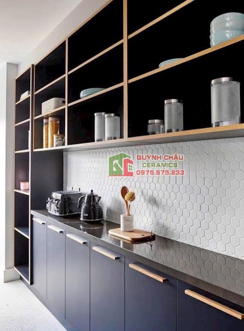 Gạch mosaic lục giác bề mặt màu trắng trơn men mờ