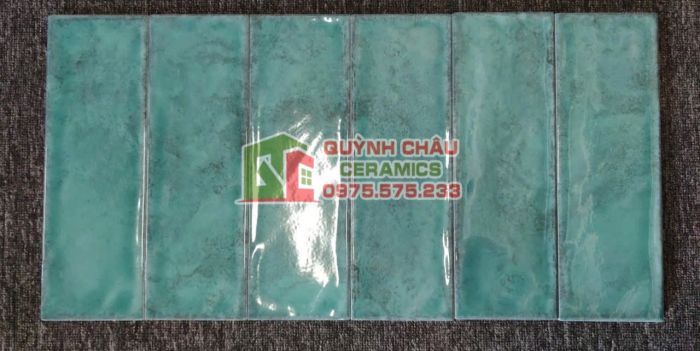 Gạch thẻ 10x30 gợn sóng xanh giả cổ màu hiệu ứng