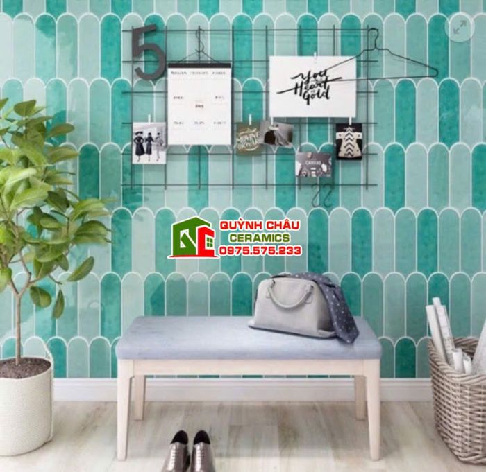Gạch thẻ lông vũ gợn sóng xanh mint