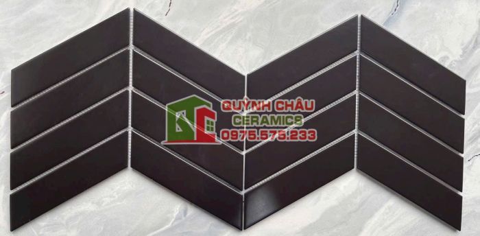 Gạch mosaic gốm hình xương cá màu đen tuyền