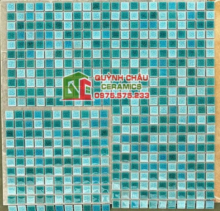 Gạch mosaic men rạn vuông nhỏ xanh ngọc