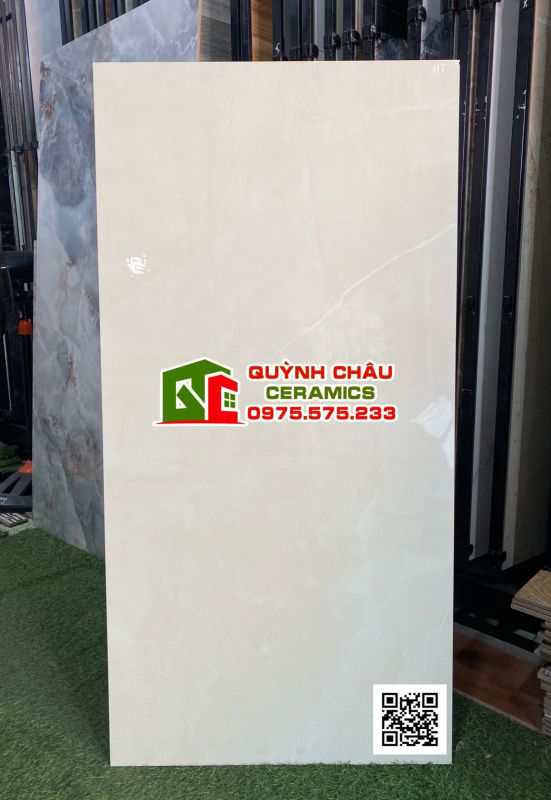 Gạch lát nền nhập khẩu ấn độ 60x120 màu kem Armani Beige bóng kiếng