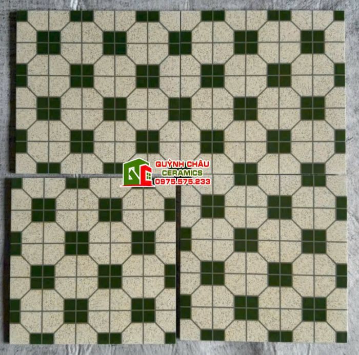 Gạch 30x30 bông cổ điển hình học xanh trắng xám