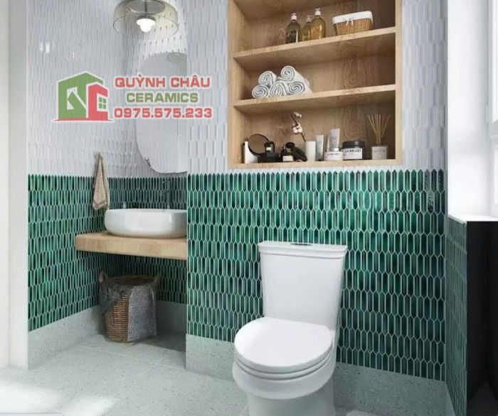Gạch mosaic que diêm màu xanh hiệu ứng