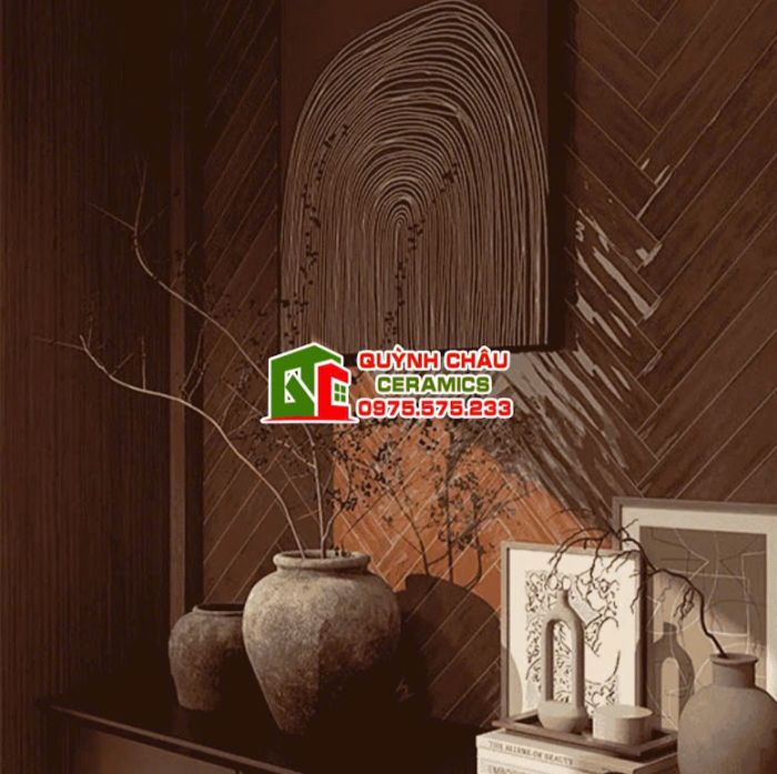 Gạch thẻ trang trí 6x40cm nâu đỏ bóng gợn sóng
