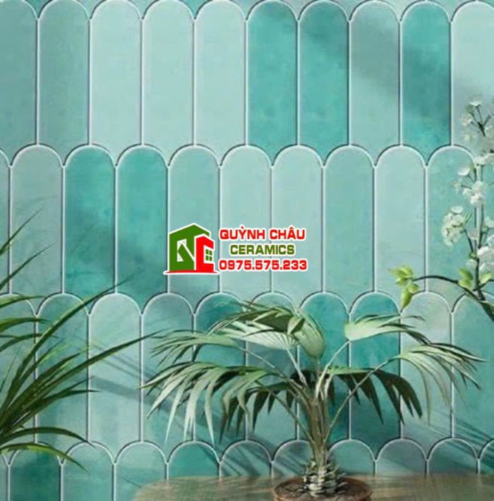 Gạch thẻ lông vũ gợn sóng xanh mint