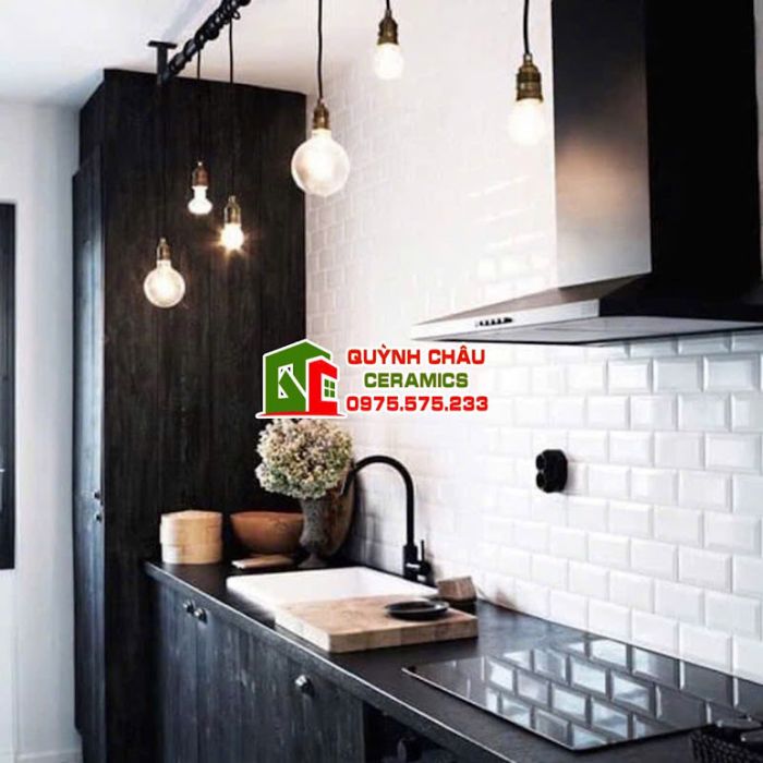 Gạch thẻ 10x20cm vát cạnh màu trắng bóng