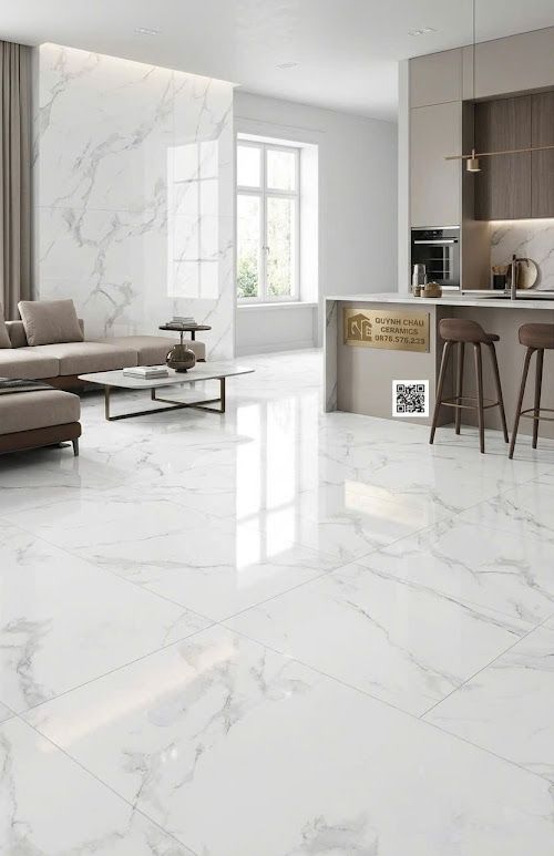 Gạch ốp lát khổ lớn bóng kính 60x120 trắng vân xám 