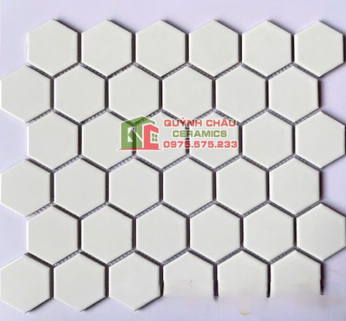 Gạch mosaic lục giác bề mặt màu trắng trơn men mờ