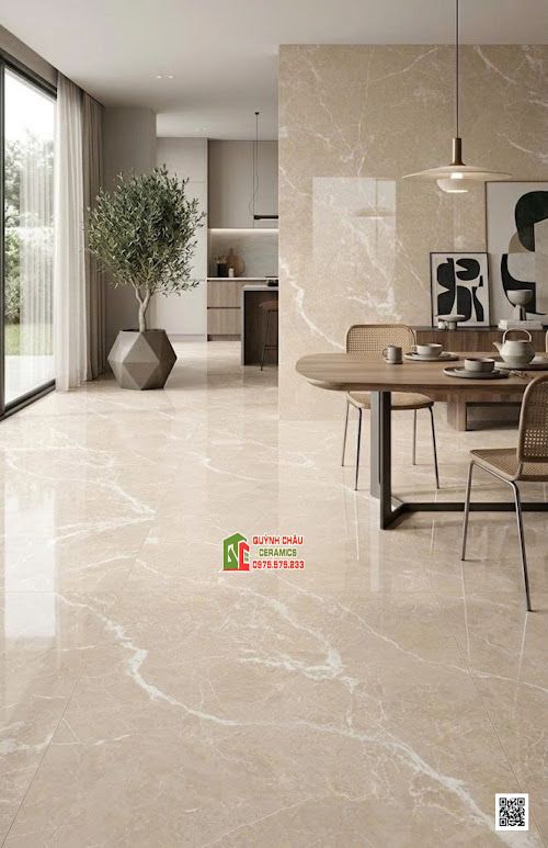 Gạch ốp lát 60x120 màu vàng kem vân trắng bóng kính