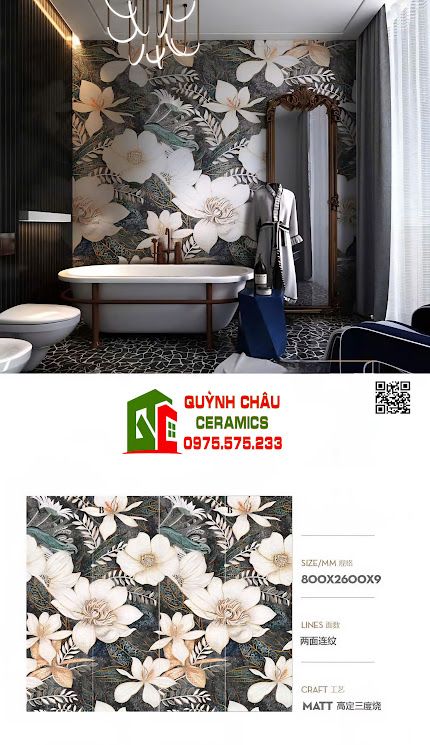 Gạch ốp tường 80x260 giả mosaic 5D bề mặt nổi