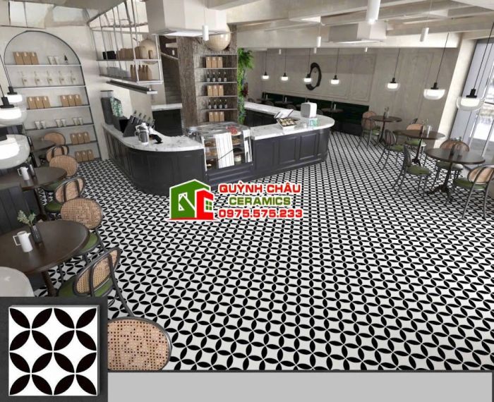 Gạch bông 30x30 men đồng tiền trắng đen