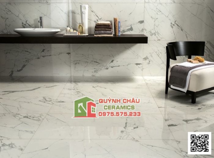 Gạch Italy 75x75 vân đá marble trắng xám bóng kiếng