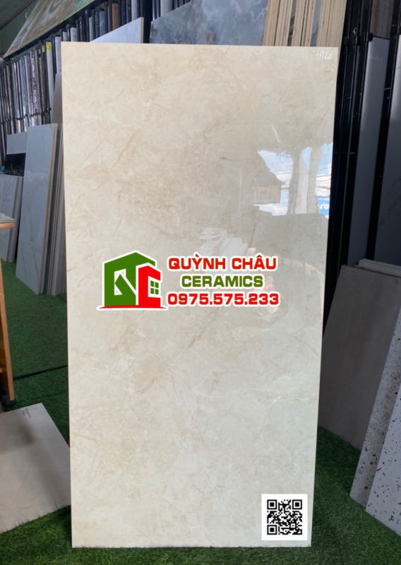 Gạch ấn độ Glossy 60x120 đá bóng màu kem Marino Crema