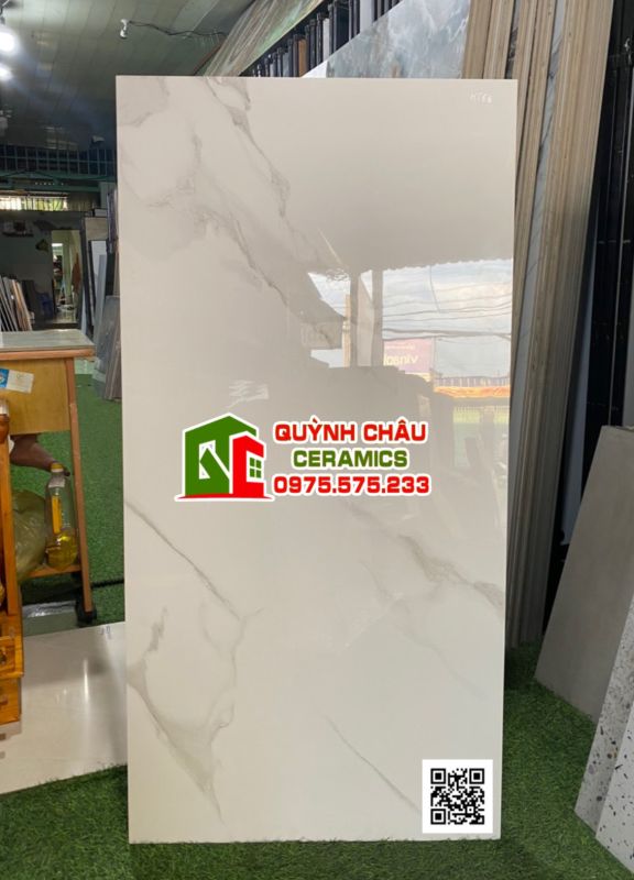 Gạch trắng vân xám đẹp 60x120 đá bóng Smoke Statuario Glossy ấn độ