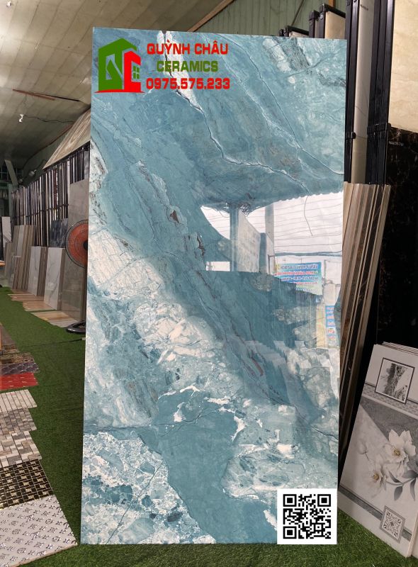 Gạch ốp lát biệt thự 80x160 xanh ngọc vân đá cao cấp sang chảnh 4434