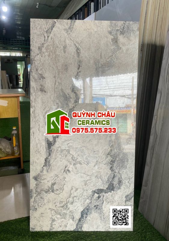 Gạch trung quốc 60x120 khắc kim mạ vàng vân xanh đá đồng chất