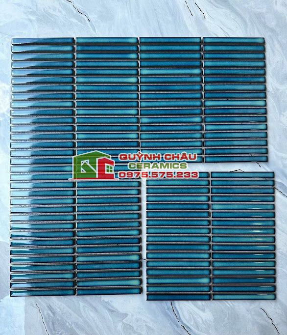 Gạch mosaic que đũa màu xanh dương bóng