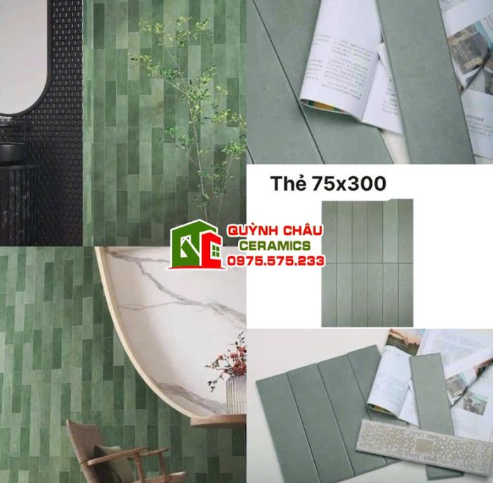 Gạch thẻ đá mờ 75x300 màu xanh cổ điển