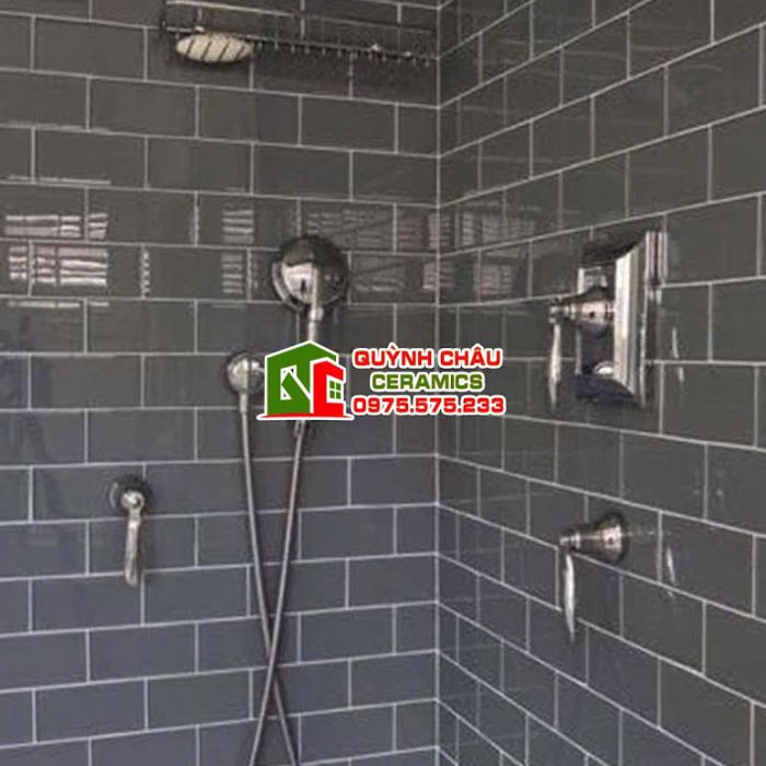 Gạch thẻ 10x20cm xám đậm bóng phẳng