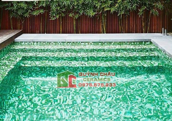 Gạch mosaic thuỷ tinh mix xanh trộn màu