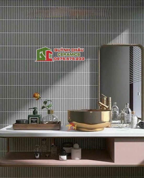Gạch mosaic thanh que đũa xám mờ