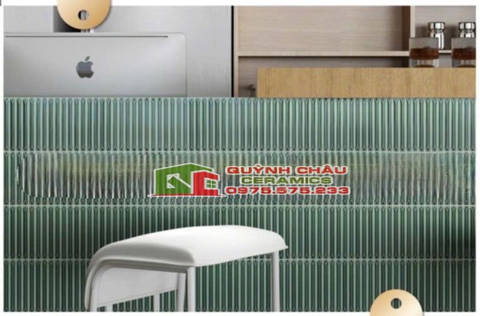 Gạch mosaic que đũa xanh mint vát cạnh