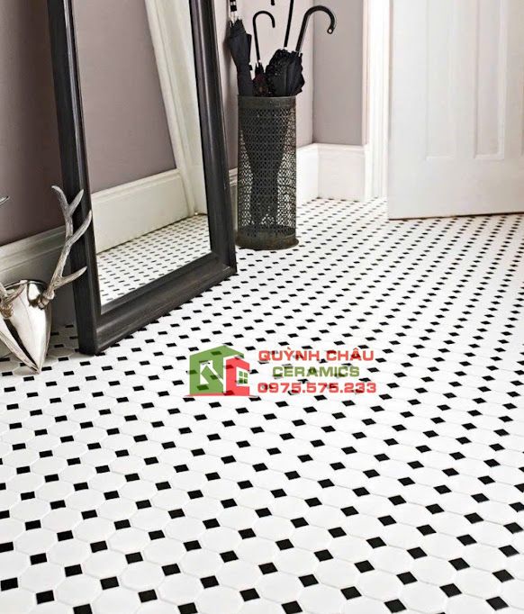 Gạch trang trí mosaic vỉ bát giác đen trắng mờ