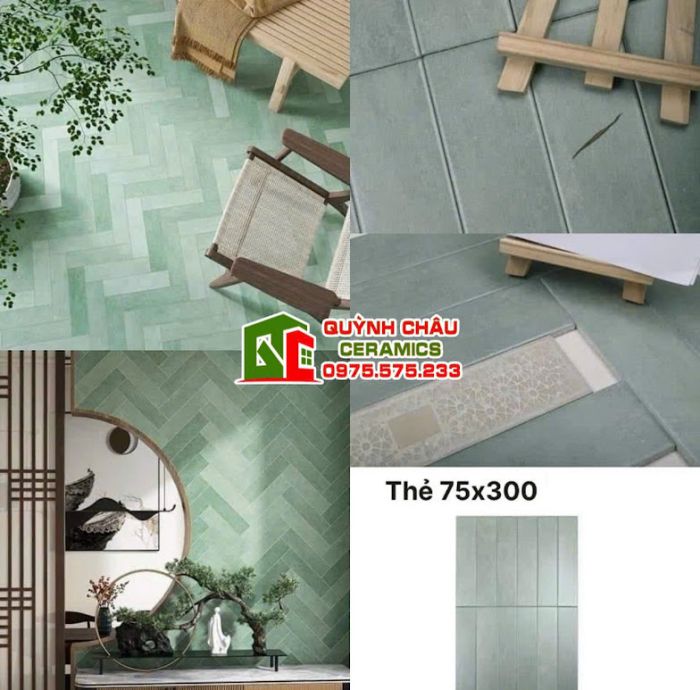 Gạch thẻ đá mờ 75x300 màu xanh cổ điển