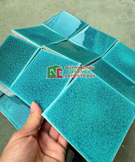 Gạch mosaic 10x10 xanh bóng men rạn cao cấp