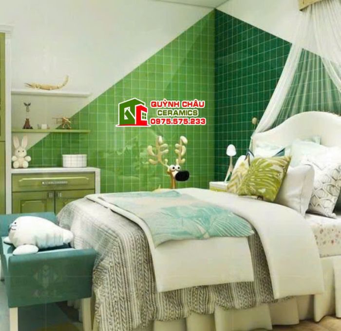Gạch thẻ xanh lá 10x10 trang trí