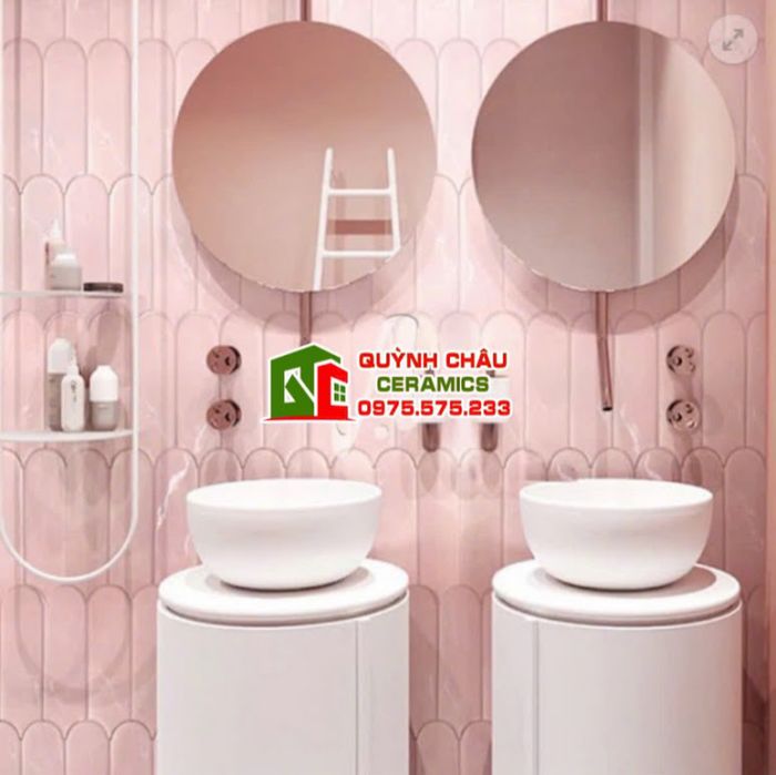 Gạch thẻ lông vũ màu hồng san hô gợn sóng