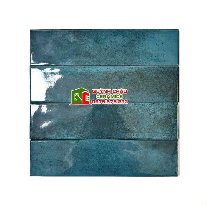 Gạch thẻ 6x24cm gợn sóng màu xanh dương hiệu ứng