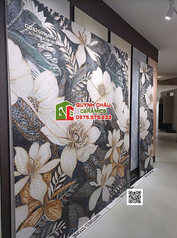 Gạch 80x260 tranh giả mosaic ốp phòng khách đẹp