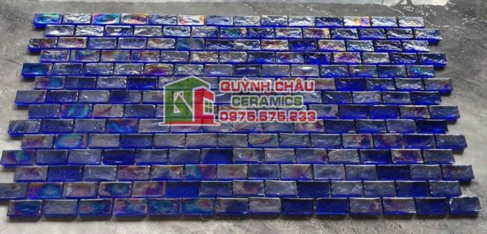 Gạch mosaic thuỷ tinh màu xanh hình chữ nhật