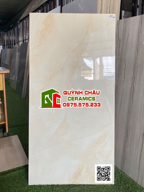 Gạch lát nền 60x120 ấn độ màu kem mỡ gà vân đá onyx sky bề mặt bóng