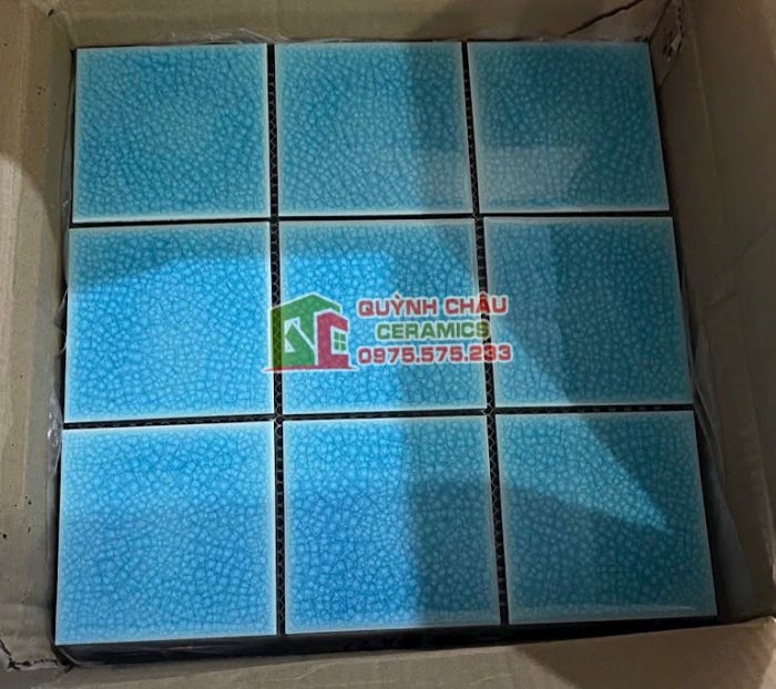 Gạch mosaic 10x10 xanh ngọc men rạn bóng