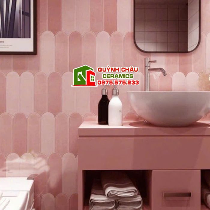 Gạch thẻ lông vũ màu hồng sữa pastel gợn sóng