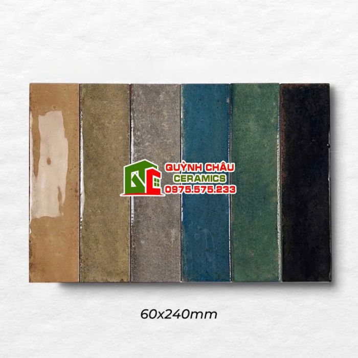 Gạch thẻ 6x24cm màu nâu gợn sóng hiệu ứng