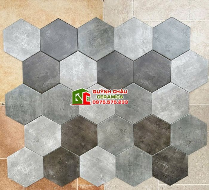 Gạch lục giác màu xám loang vân xi măng